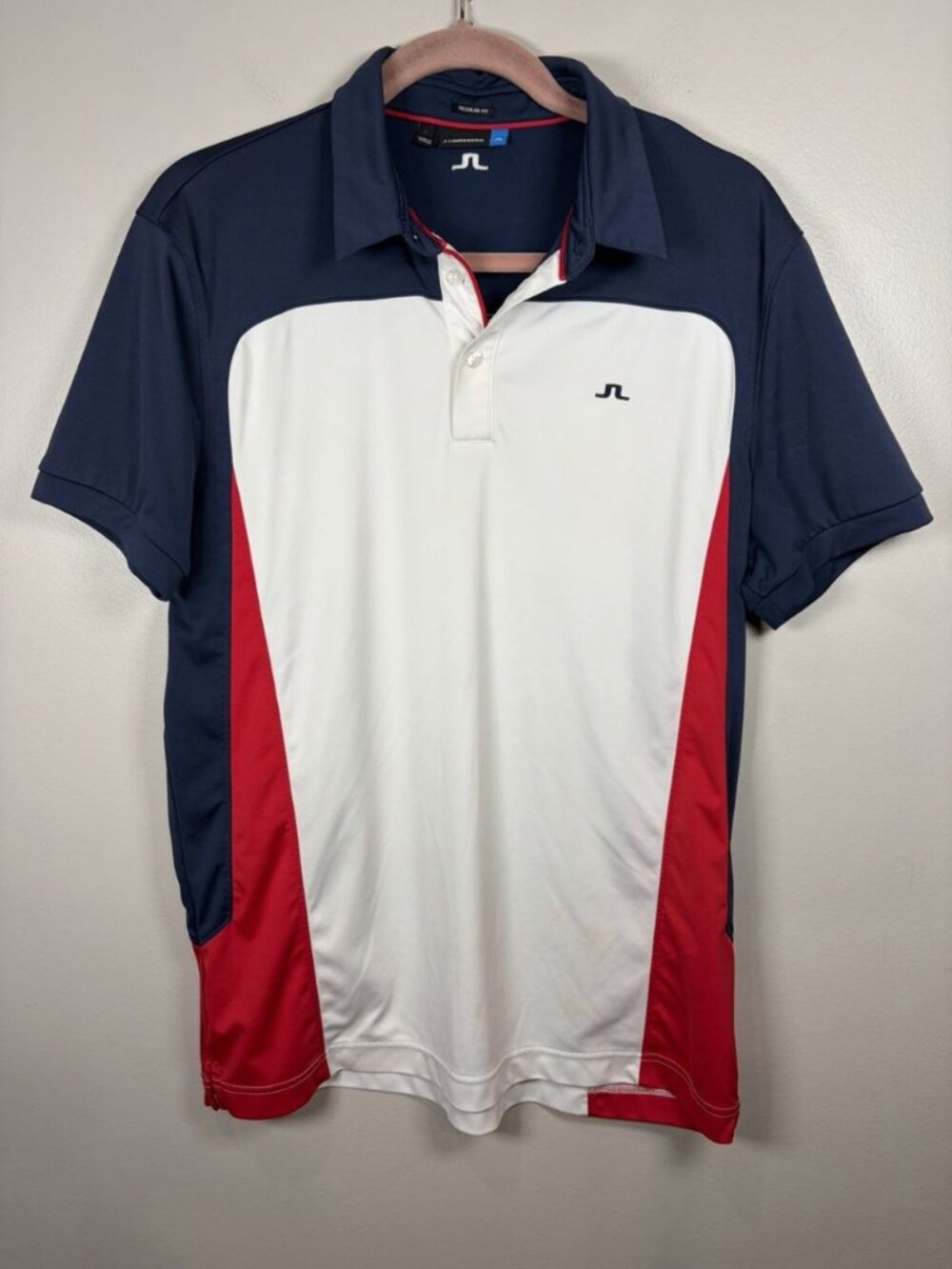 J. Lindeberg Polo Size Large Red White Blue Golf Performance